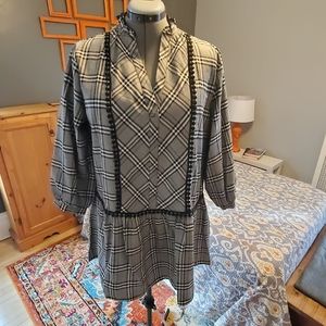 ZHDH black white plaid smock tunic BN L